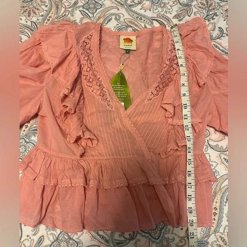 Farm Rio Anthropologie Blush Pink Wrap Blouse Top Size Medium